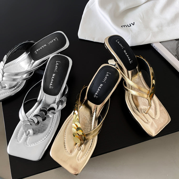 Karin Luna In Stock Spot Goods   Sequin One-Strap Irregular Heel Sofa Insole Flip-Flops