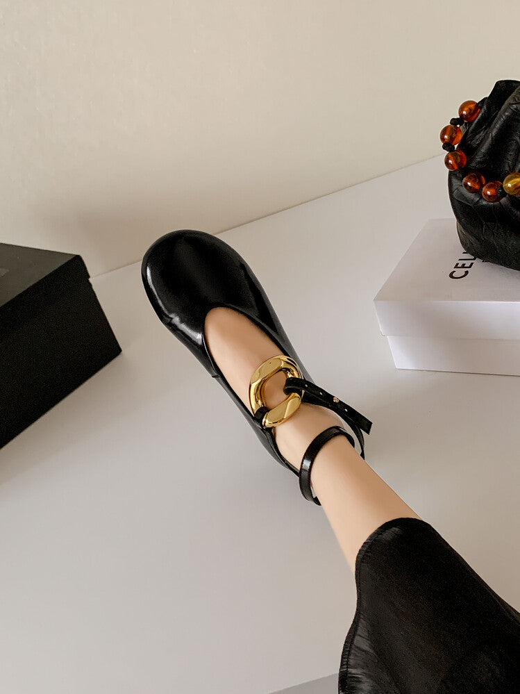 Karin Luna In Stock Large Stock Main Promotion  Two-Way Wear Height-Increasing Retro Gold Buckle Mary Jane Shoes