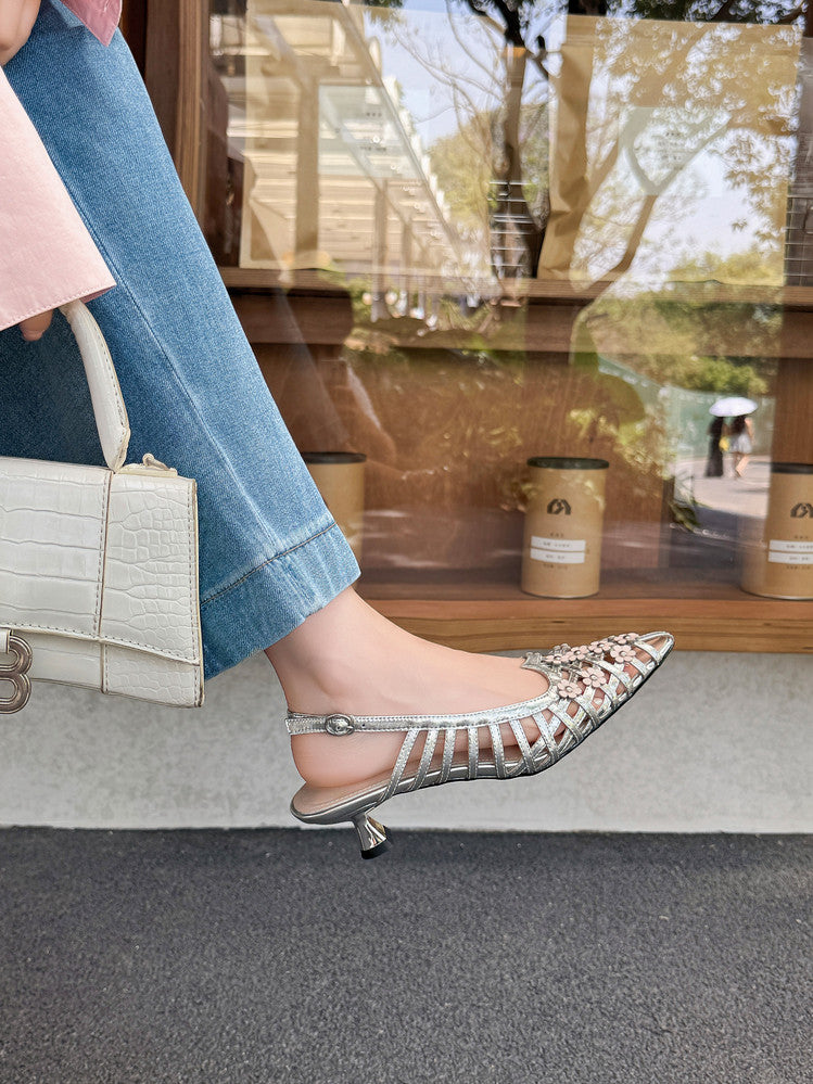 Karin Luna In Stock Spot Goods  Purely Handmade Flowers High-end Hollow Out Sandals
