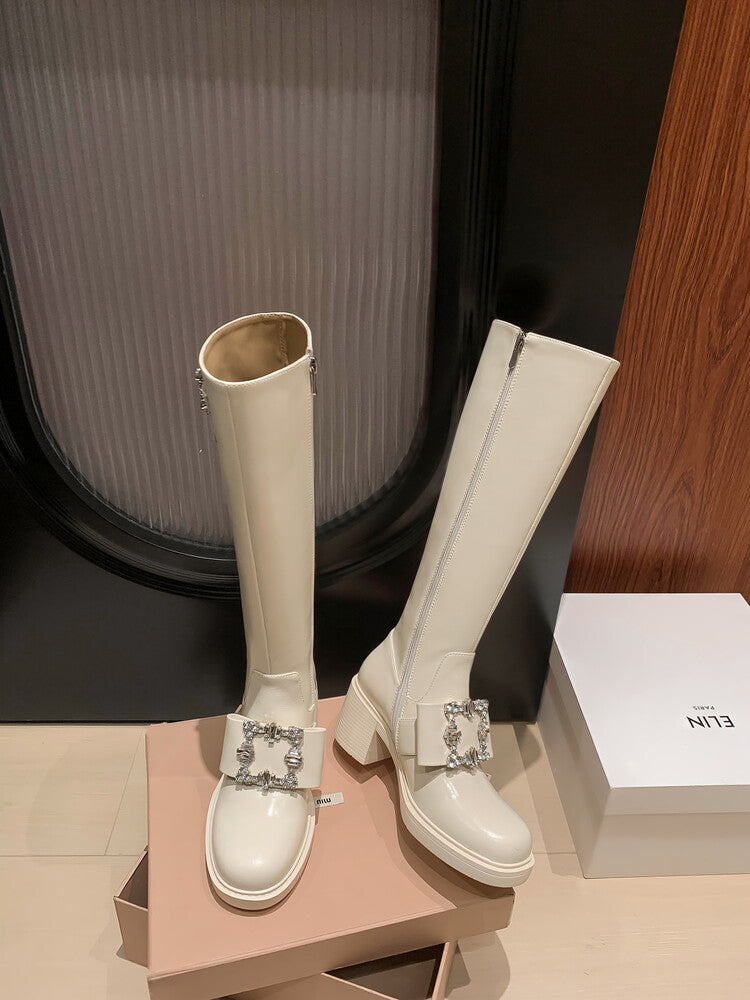 Karin Luna has prepared stock  Custom Large Square Buckle Bowknot Fastener Elegant Long Boots