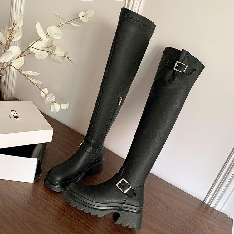 Karin Luna In Stock   Thick Sole Round Toe Basic Versatile Casual Long Boots