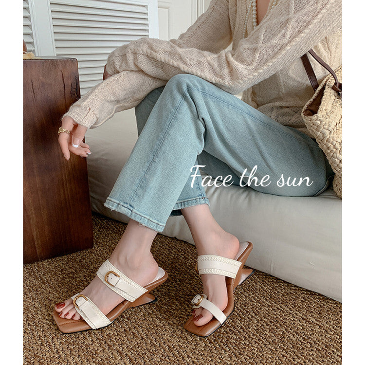 Karin Luna Hot-Selling In Stock Retro Wedge Belt Square Toe Irregular Heel