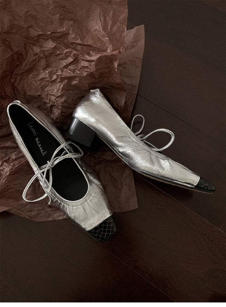 Karin Luna In Stock Spot Goods  Retro Sweet Bowknot Granny Wrinkled Single Shoes