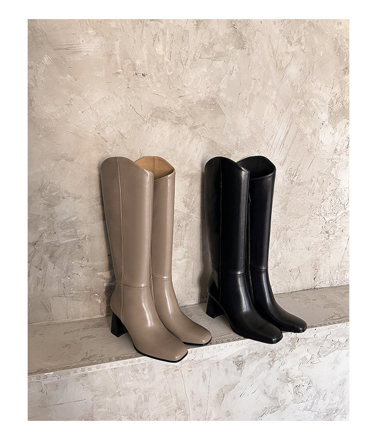 Karin Luna In Stock Spot Goods  Chunky Heel Side Zipper Riding Boots