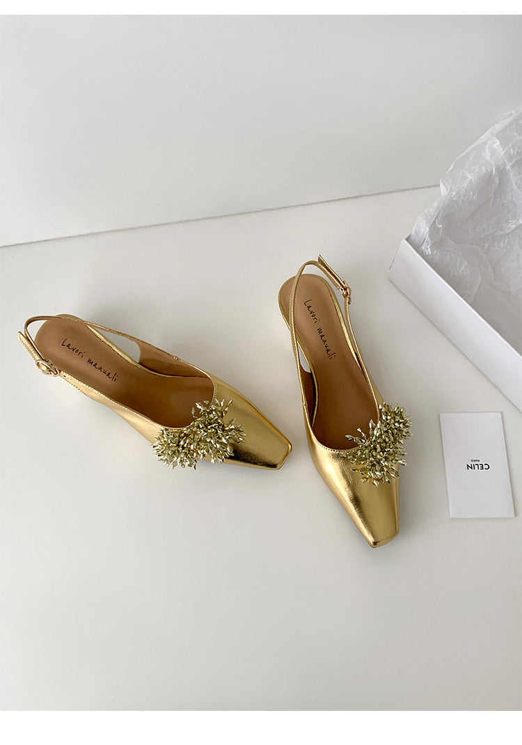 Karin Luna Brilliant Fireworks~Elegant Square-Toed Closed-Toe Chunky Heel Sandals