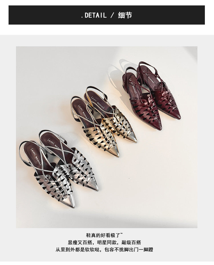 Karin Luna Braided Style ~Cross-woven Pointed Toe Closed-toe Sandals