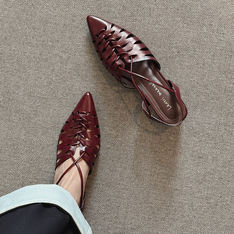 Karin Luna Braided Style ~Cross-woven Pointed Toe Closed-toe Sandals