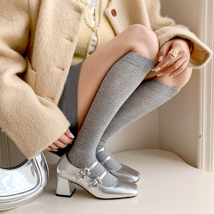 Karin Luna In Stock In stock   The heroine Ao~Square Toe High Heel One Strap Popular Rhinestone Mary Jane Shoes