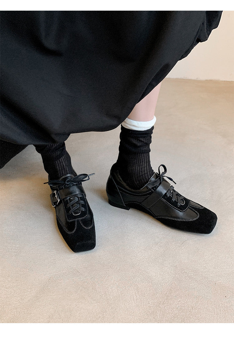 Karin Luna In Stock Spot Goods  Designed retro square-toe ballet shoes with laces