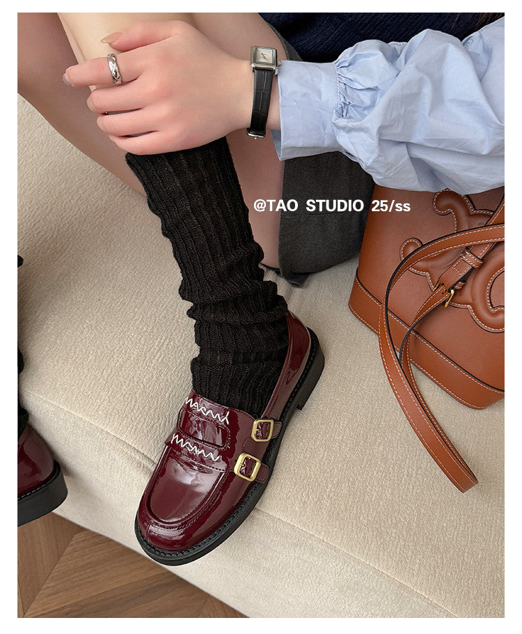 Karin Luna In Stock Spot Goods  Retro Style Slip-On Metal Buckle Loafers