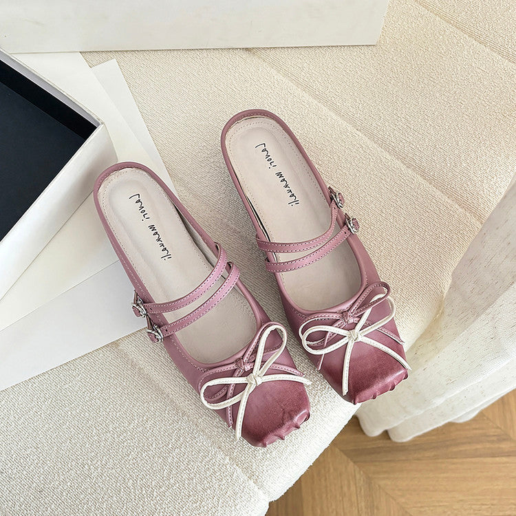 Karin Luna In Stock In Stock   Summer New Sweet Bowknot Color Block Square Toe Height-Increasing Slippers