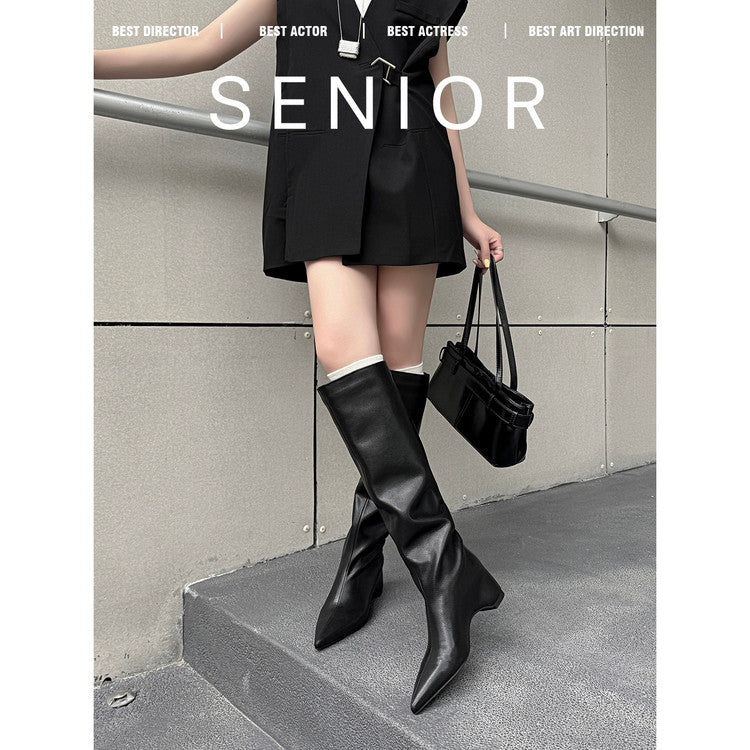 Karin Luna Hot-Selling Internal Height Increase Pointed Toe Straight-Leg Hot-Selling Long Boots