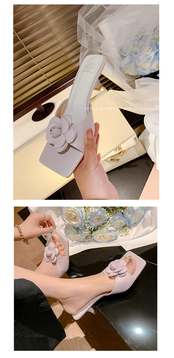 Karin Luna Flower of Wealth in the World~Says purple has a lot of charm Spot Goods Spot Goods  Three-Dimensional Camellia Elegant Sandals
