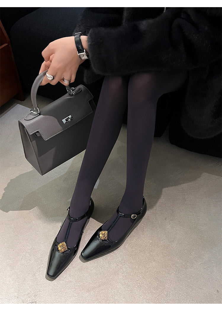 Karin Luna In Stock Spot Goods    Retro Classic Metal Camellia Irregular Heel Single Shoes
