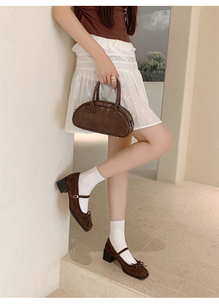 Karin Luna In Stock Spot Goods   One-strap Bowknot Square Toe Chunky Heel Mary Jane Shoes