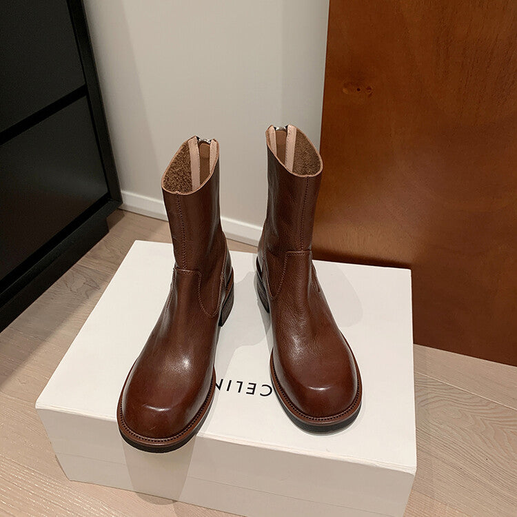 Karin Luna In Stock Spot Goods  Full-grain leather inside and out   Minimalist Texture  Round Toe Flat Bottom Basic Short Boots