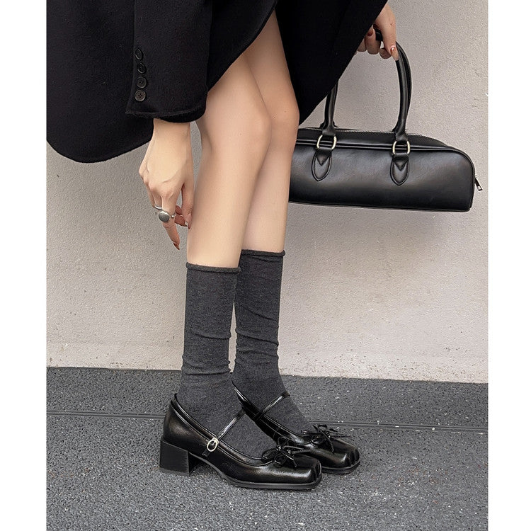 Karin Luna In Stock Spot Goods   One-strap Bowknot Square Toe Chunky Heel Mary Jane Shoes