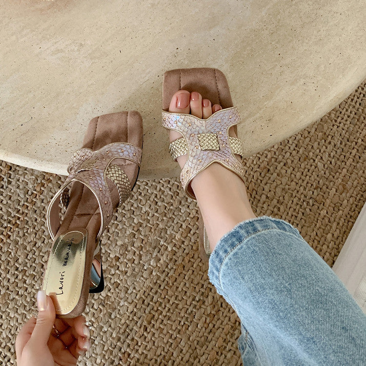 Karin Luna Fish Skin Series~ Hot-selling Square-Toe Slippers with Built-in Traffic