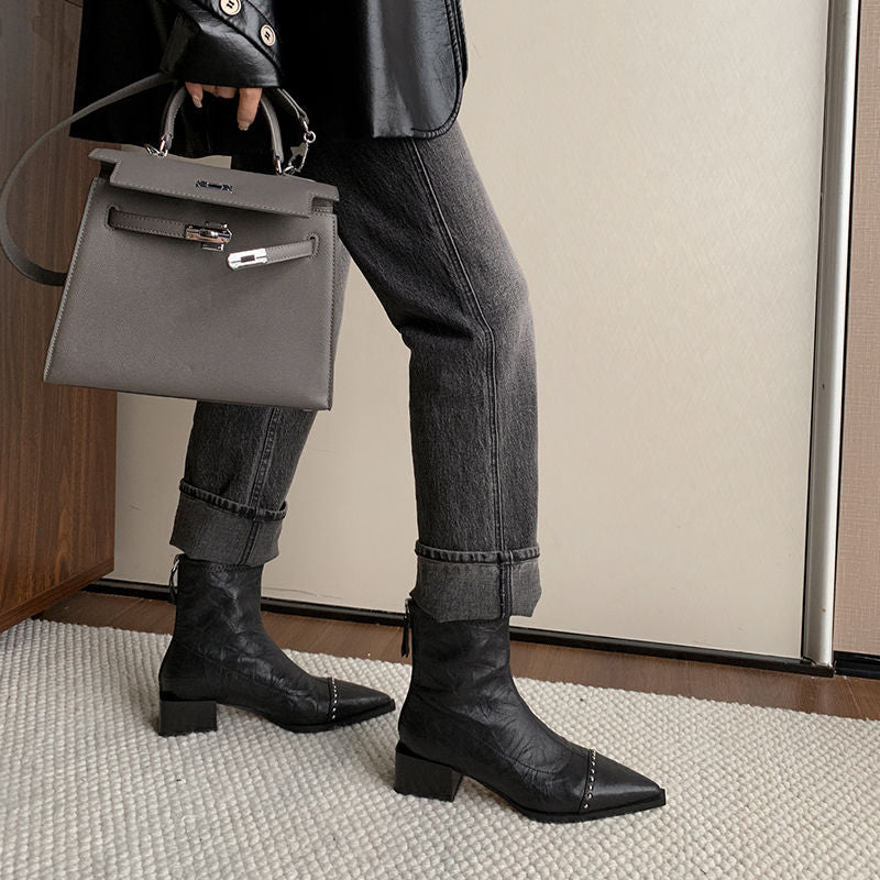 Karin Luna In Stock In Stock Slim Boots Series~Pointed Toe Rivet Slim Short Boots