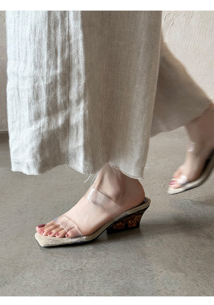 Karin Luna Hot-Selling Amber Element~Spot Goods Spot Goods Transparent tpu   Minimalist Square-Toed One-Strap Slippers