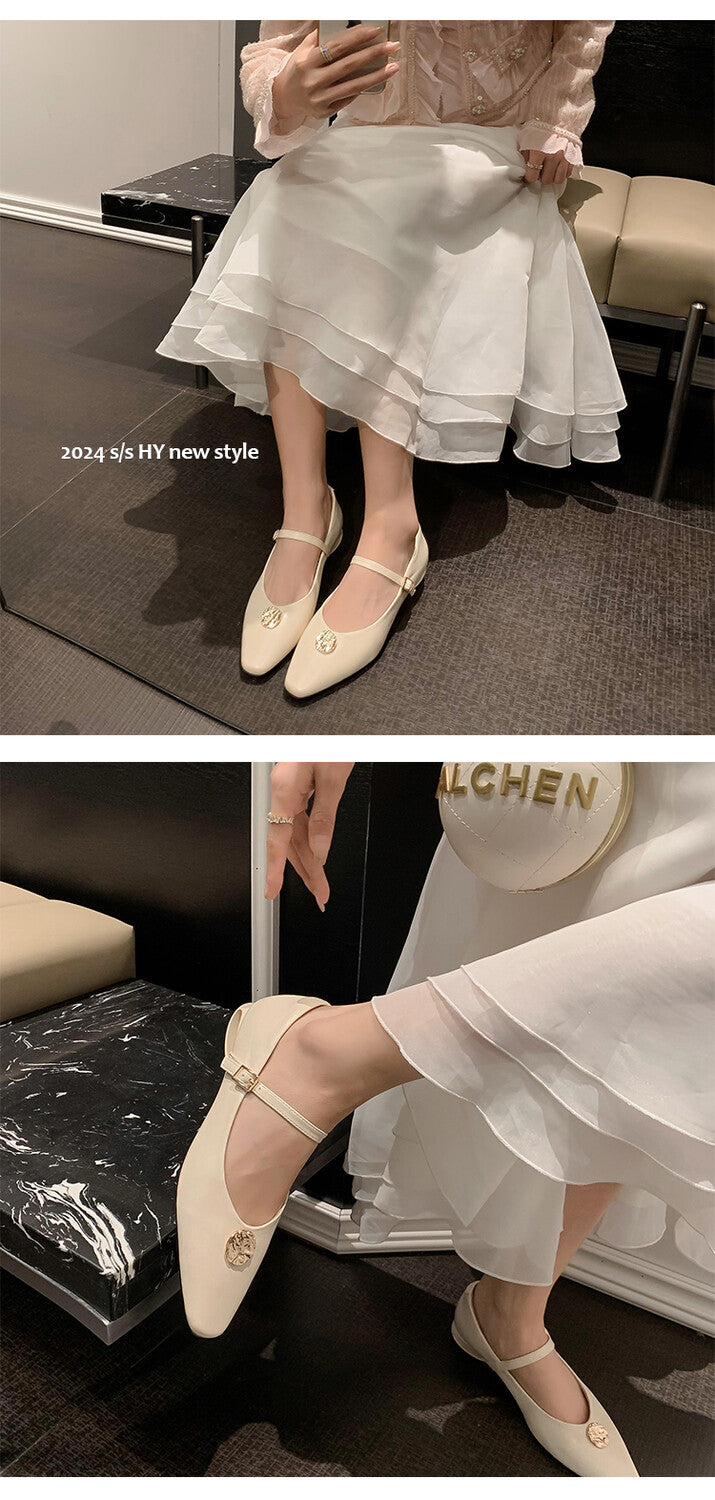 Karin Luna Camellia Story~In stock  Full Leather Shallow Mouth Single Shoes