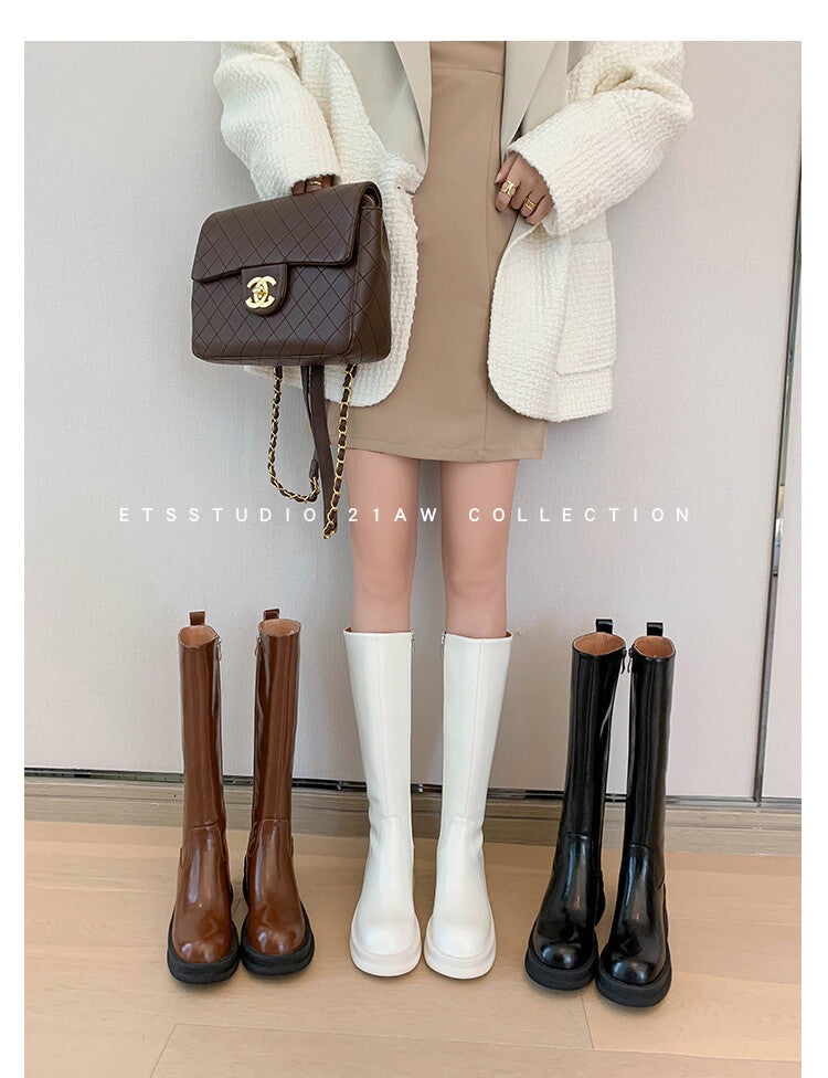 Karin Luna In Stock Spot Goods  Always in stock  Classic Basic Style Round Toe Thick Sole Knight Boots