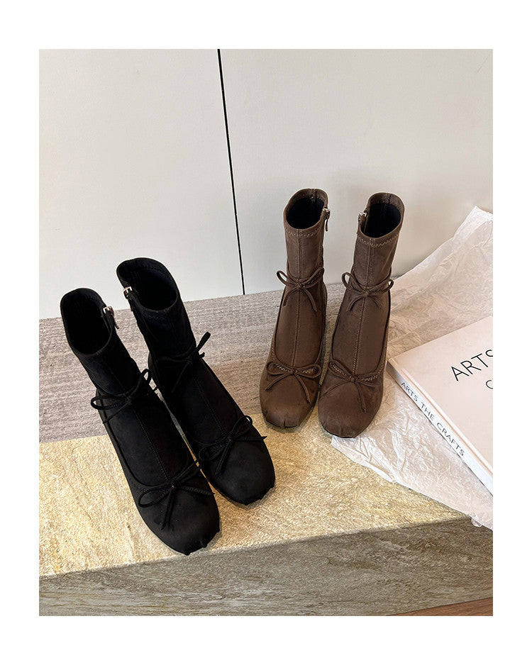 Karin Luna In Stock Spot Goods Hot-Selling Sweet Standard Bow Round-Toe Slim Short Boots