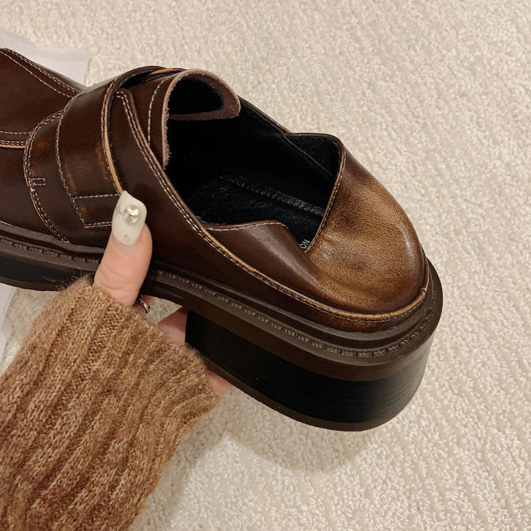 Karin Luna In Stock Spot Goods Metal Round Toe Cow Leather Thick Sole Flats