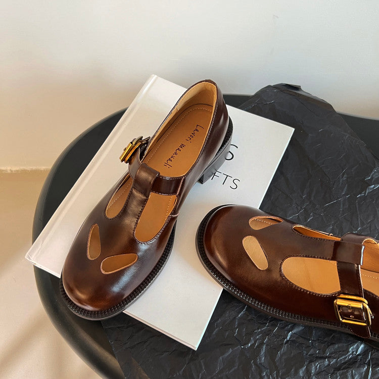 Karin Luna In Stock Spot Goods Minimalist Retro British Style Irregular Hollow Single Shoes