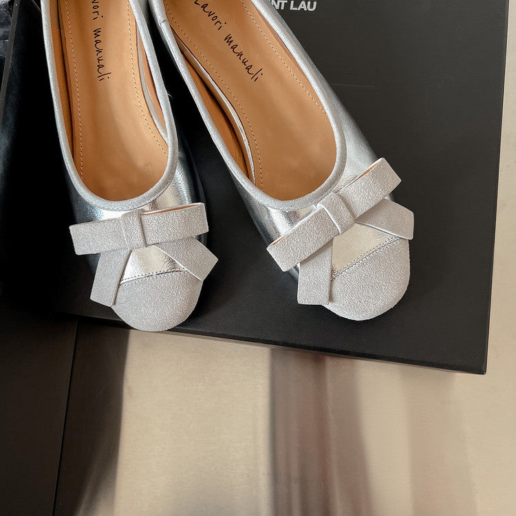 Karin Luna In Stock Spot Goods    Color Block Sweet Bowknot Hidden Wedge Shallow Mouth Flats