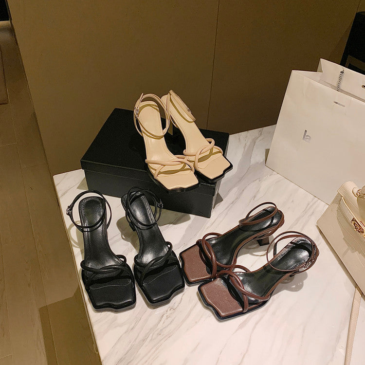 Karin Luna Classic Style  In stock  Basic Versatile Cross Strap High Heel Sandals