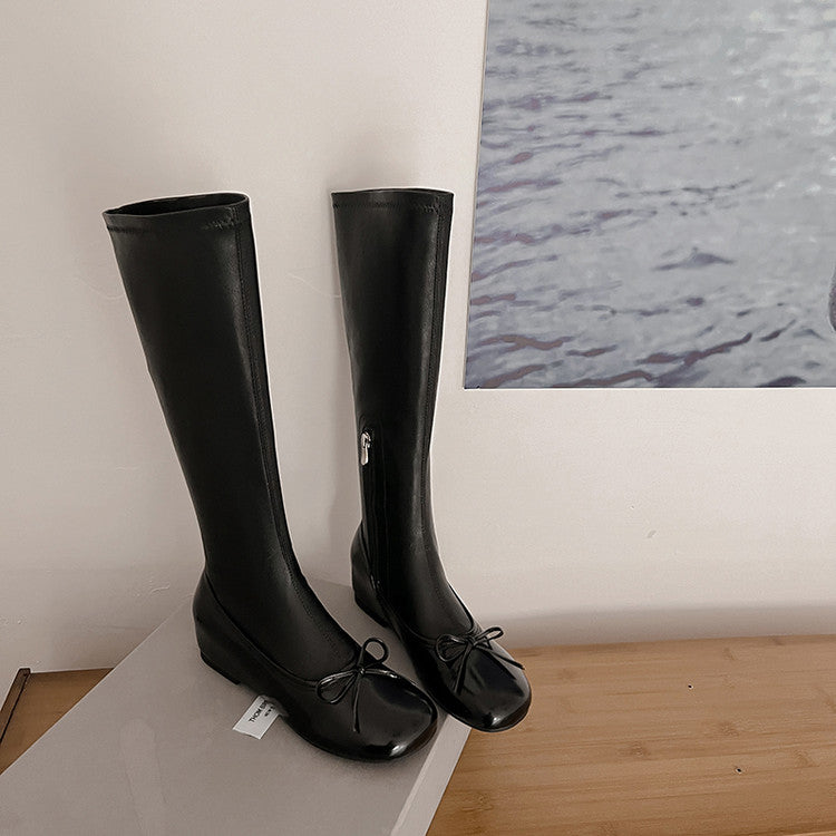 Karin Luna In Stock Spot Goods  Butterfly Knot Round Toe Hidden Heel Boots