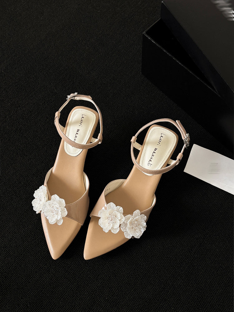 Karin Luna In Stock Spot Goods  Classic Camellia Pointed Toe Elegant Irregular Heel Sandals