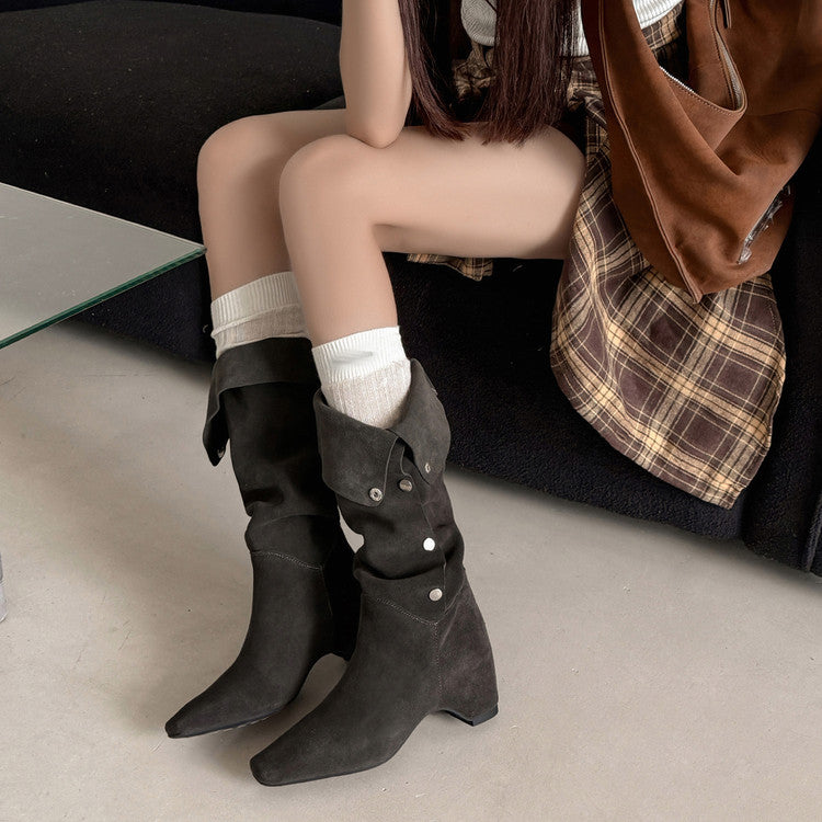 Karin Luna Bestseller Hot-Selling Hidden Buckle Lazy Style Square-Toe Height-Increasing Suede Western Boots