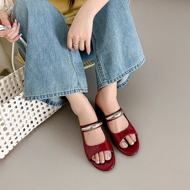 Karin Luna In Stock Spot Goods  Metal Buckle Round Toe Strap Slippers
