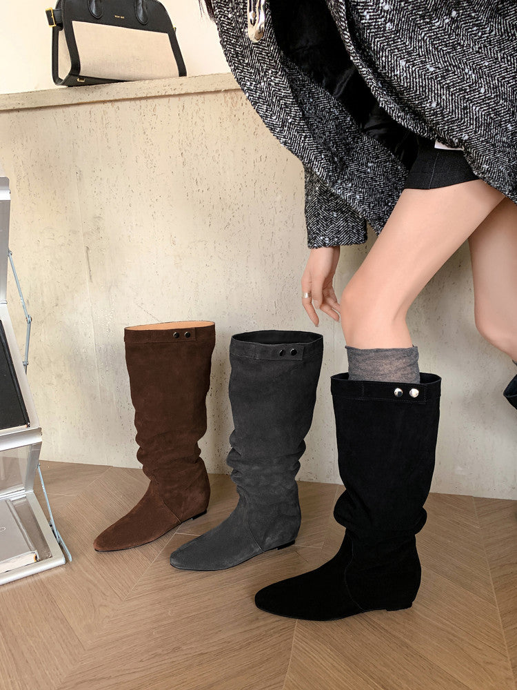 Karin Luna In Stock Spot Goods  Bestselling Suede Leather Sold Out Fast: Pile of Matte Inner Height-Increasing Western Boots