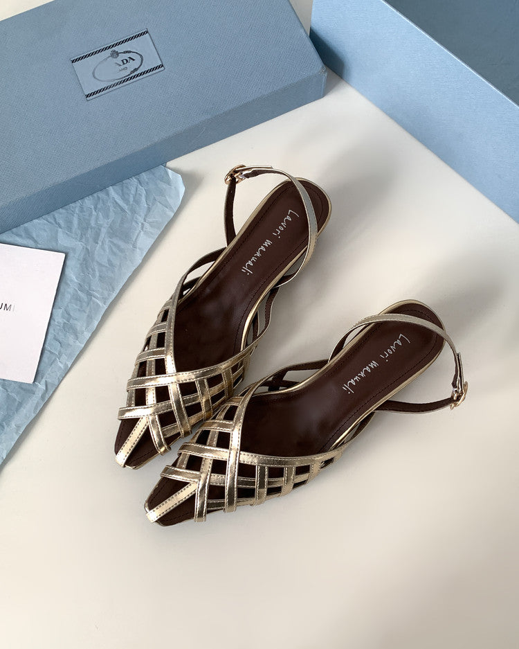 Karin Luna Braided Style ~Cross-woven Pointed Toe Closed-toe Sandals