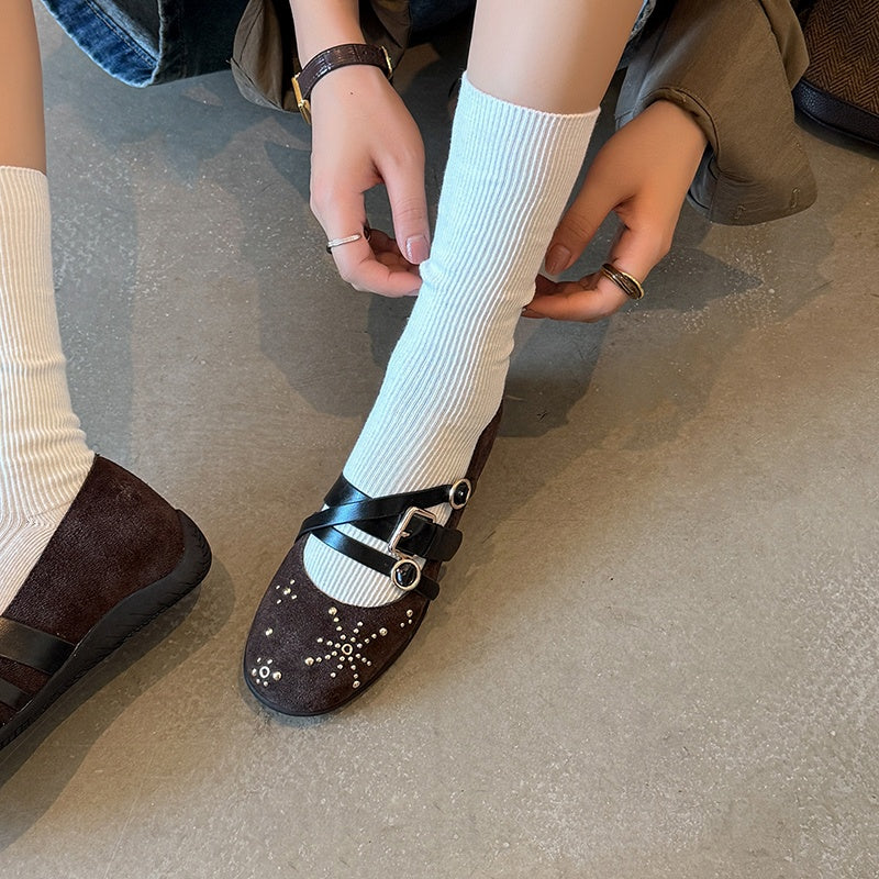 Karin Luna In Stock Spot Goods Studded Rivet Hidden Wedge Mary Jane Shoes