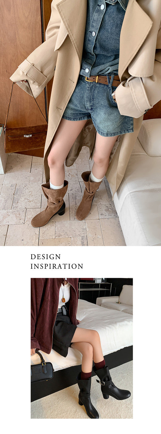 Karin Luna In Stock Spot Goods  Belt Buckle High Heel Large Tube Small Short Boots