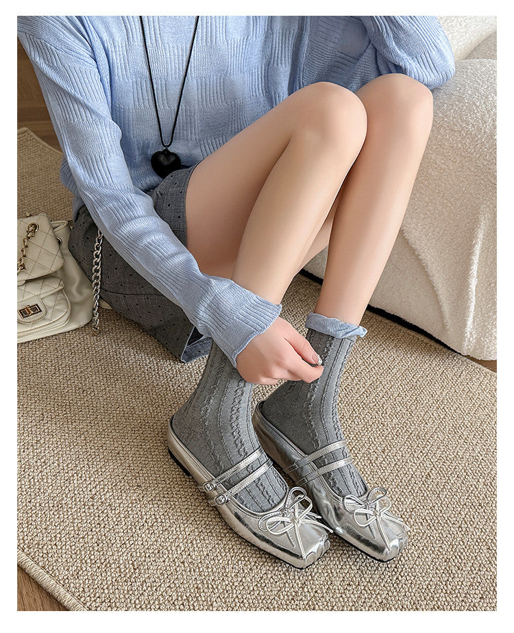 Karin Luna In Stock In Stock   Summer New Sweet Bowknot Color Block Square Toe Height-Increasing Slippers