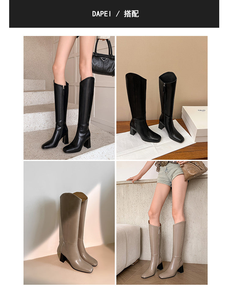 Karin Luna In Stock Spot Goods  Chunky Heel Side Zipper Riding Boots