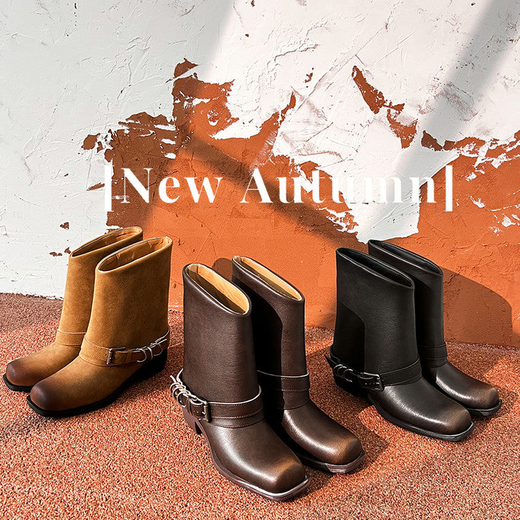 Karin Luna Elegant Style Square Toe Belt Buckle Pants Boot Short Boots