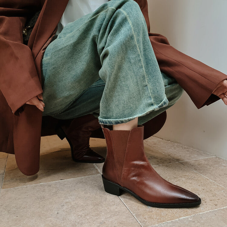 Karin Luna In Stock In stock   Classic first-layer cowhide Chelsea elastic ankle boots
