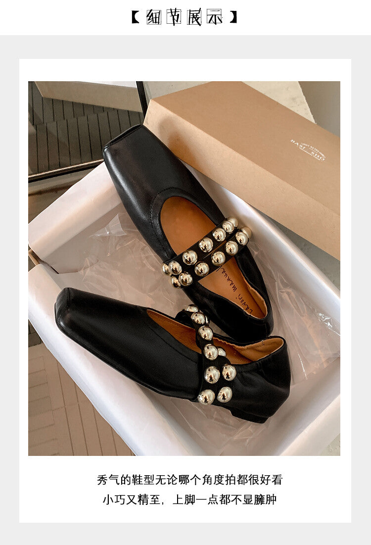 Karin Luna In Stock Spot Goods  Pig Nose Metal Strap Super Soft Granny Full Leather Mary Jane Shoes