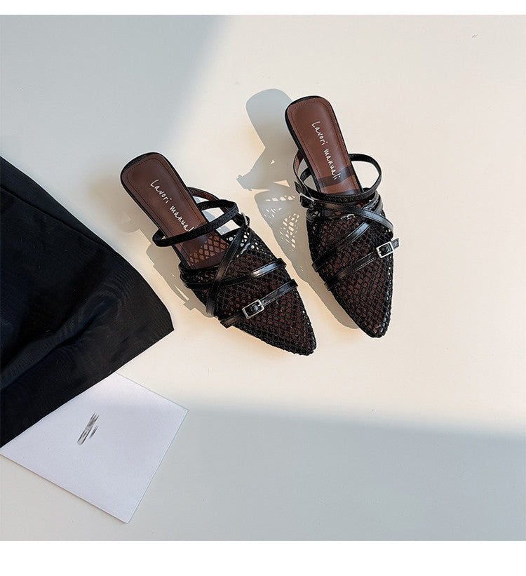 Karin Luna In Stock  Spot Goods  Mesh Series Elegant Closed-Toe Belt Buckle Slippers