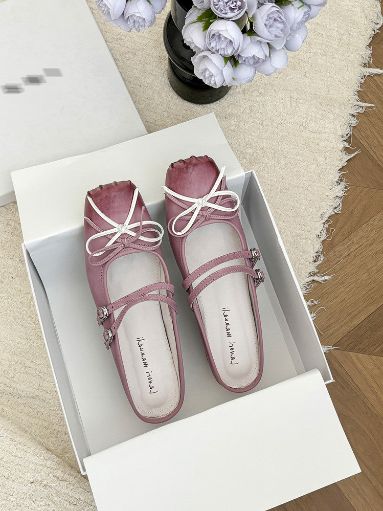Karin Luna In Stock In Stock   Summer New Sweet Bowknot Color Block Square Toe Height-Increasing Slippers