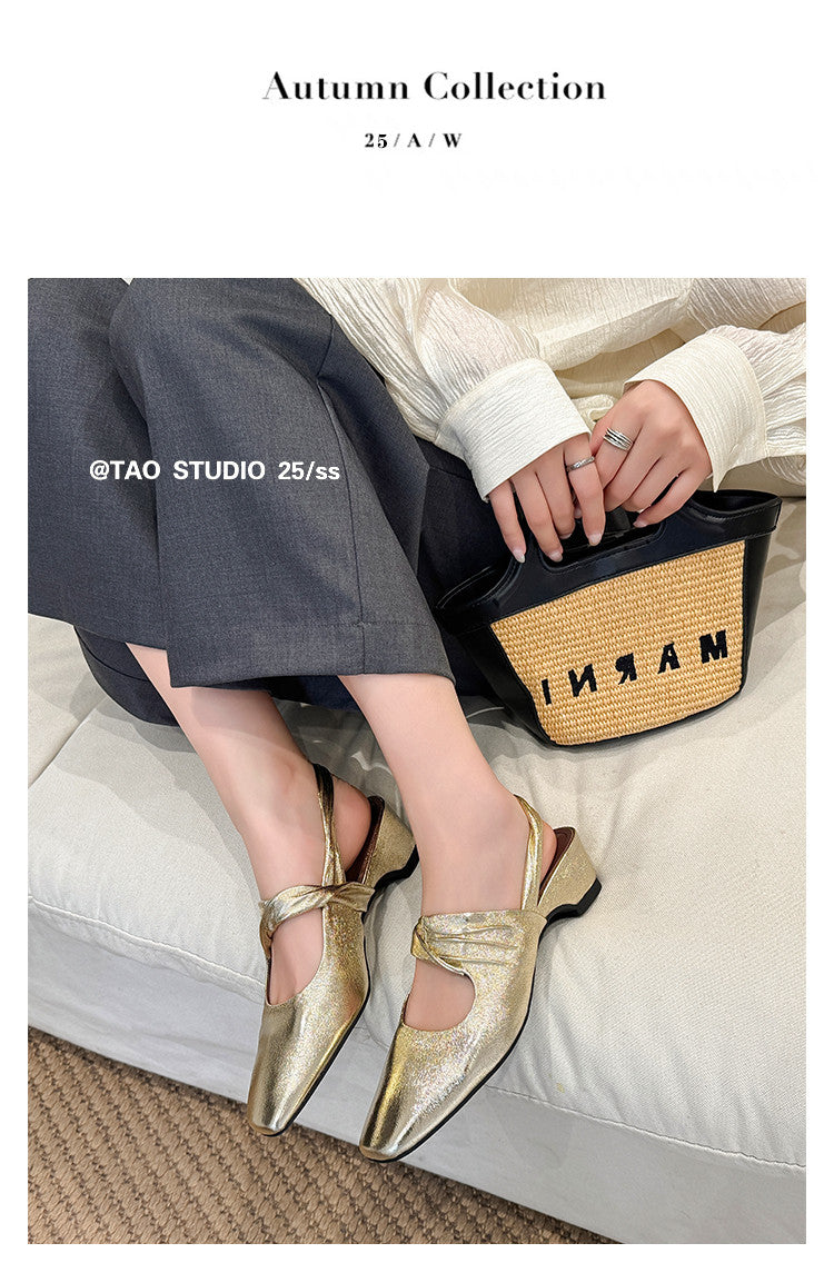 Karin Luna In Stock  Spot Goods Small Square Toe Wrinkled Chunky Heel Closed-Toe Sandals