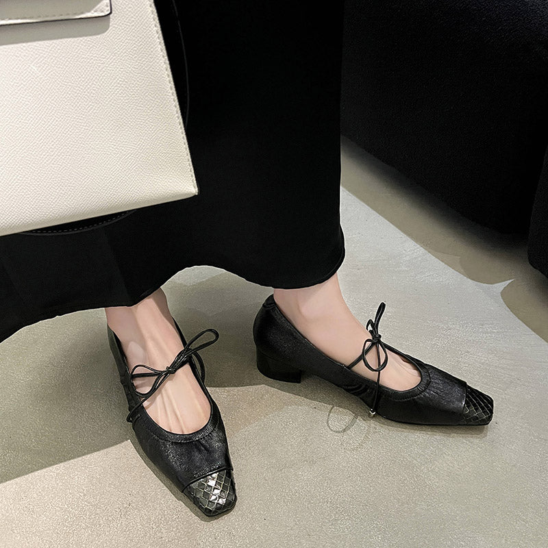 Karin Luna In Stock Spot Goods  Retro Sweet Bowknot Granny Wrinkled Single Shoes