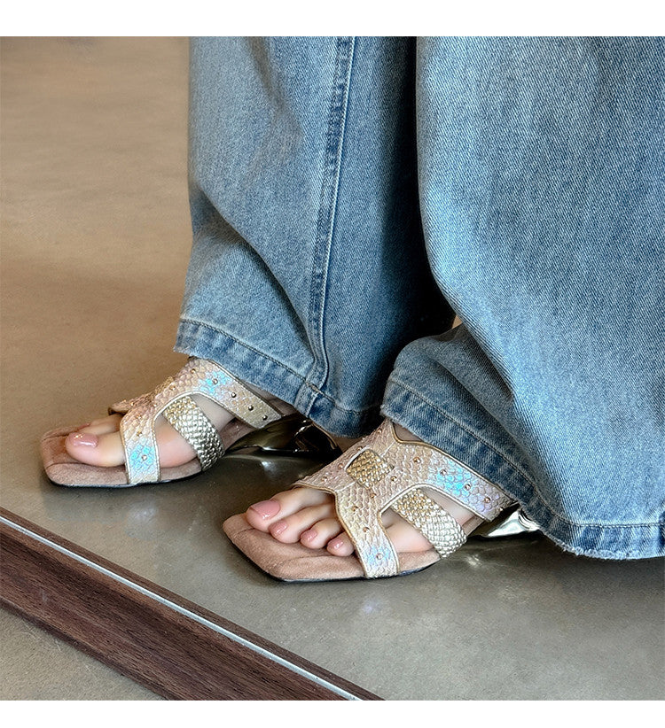 Karin Luna Fish Skin Series~ Hot-selling Square-Toe Slippers with Built-in Traffic