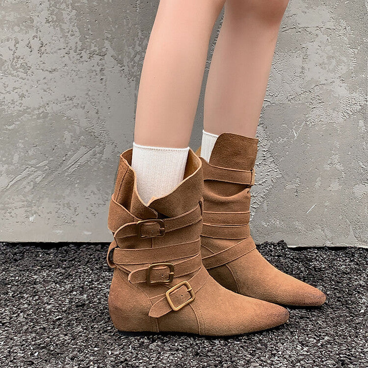 Karin Luna Cow Leather Small Square Toe Belt Buckle Fashion Boots